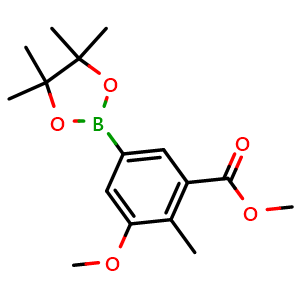 Chemical structure of 3-Methoxy-5-methoxycarbonyl-4-methylphenylboronic acid pinacol ester , CAS 2096336-72-8, AChemBlock AD255351