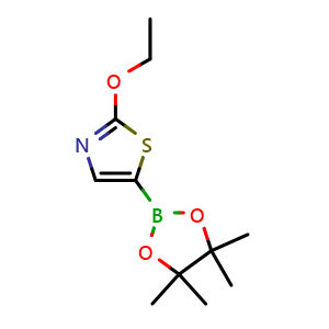 Chemical structure of 2-Ethoxy-5-(4,4,5,5-tetramethyl-1,3,2-dioxaborolan-2-yl)thiazole , CAS 2096338-64-4, AChemBlock AD255356