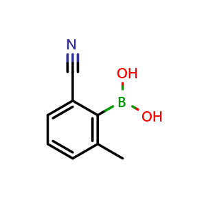 Chemical structure of (2-Cyano-6-methylphenyl)boronic acid , CAS 2099672-57-6, AChemBlock AD255375