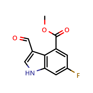 Chemical structure of Methyl 6-Fluoro-3-formylindole-4-carboxylate , CAS 2101705-90-0, AChemBlock AD255378