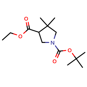 Chemical structure of Ethyl 1-Boc-4,4-dimethylpyrrolidine-3-carboxylate , CAS 2116860-56-9, AChemBlock AD255383