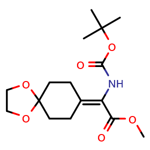Chemical structure of Methyl 2-[[(1,1-dimethylethoxy)carbonyl]amino]-2-(1,4-dioxaspiro[4.5]dec-8-ylidene)acetate , CAS 2142368-19-0, AChemBlock AD255392