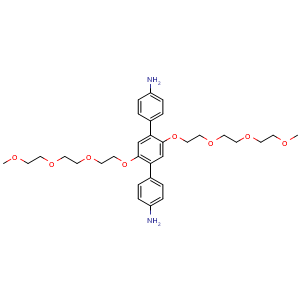 Chemical structure of 2',5'-Bis(2-(2-(2-methoxyethoxy)ethoxy)ethoxy)-[1,1':4',1''-terphenyl]-4,4''-diamine , CAS 2172944-61-3, AChemBlock AD255405
