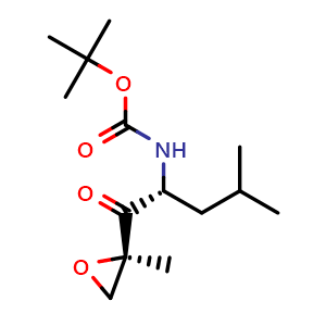 Chemical structure of 1,1-Dimethylethyl N-[(1R)-3-methyl-1-[[(2R)-2-methyl-2-oxiranyl]carbonyl]butyl]carbamate , CAS 2177287-68-0, AChemBlock AD255408