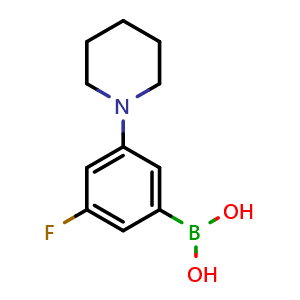 Chemical structure of 3-Fluoro-5-(piperidin-1-yl)phenylboronic acid , CAS 2225155-90-6, AChemBlock AD255435