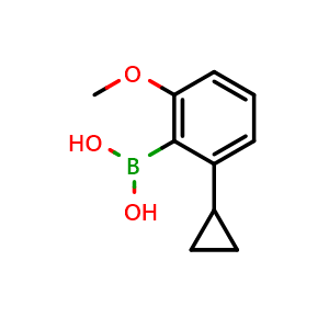 Chemical structure of (2-Cyclopropyl-6-methoxyphenyl)boronic acid , CAS 2225169-89-9, AChemBlock AD255437
