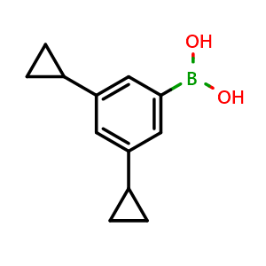 Chemical structure of (3,5-Dicyclopropylphenyl)boronic acid , CAS 2225172-67-6, AChemBlock AD255440