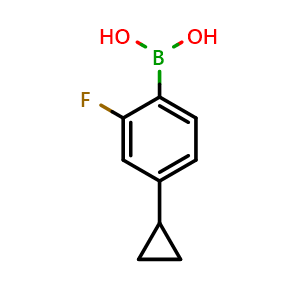 Chemical structure of (4-Cyclopropyl-2-fluorophenyl)boronic acid , CAS 2225175-39-1, AChemBlock AD255442