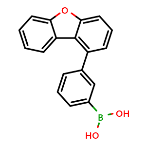 Chemical structure of (3-(Dibenzo[b,d]furan-1-yl)phenyl)boronic acid , CAS 2229864-76-8, AChemBlock AD255455