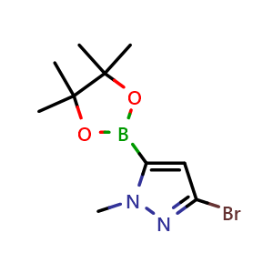 Chemical structure of 3-Bromo-1-methyl-5-(tetramethyl-1,3,2-dioxaborolan-2-yl)-1H-pyrazole , CAS 2246849-56-7, AChemBlock AD255475