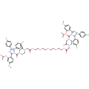 Chemical structure of rel-1,1′-[Oxybis(2,1-ethanediyloxy-2,1-ethanediyl)] bis[4-[[(4R,5S)-4,5-bis(4-chlorophenyl)-4,5-dihydro-2-[4-methoxy-2-(1-methylethoxy)phenyl]-1H-imidazol-1-yl]carbonyl]-2-oxo-1-piperazineacetate] , CAS 2249750-23-8, AChemBlock AD255482