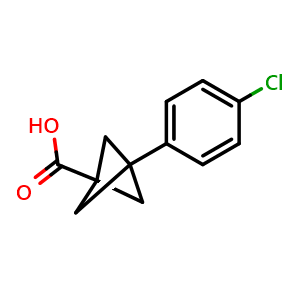Chemical structure of 3-(4-Chlorophenyl)bicyclo[1.1.1]pentane-1-carboxylic Acid , CAS 2252382-54-8, AChemBlock AD255483