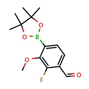 Chemical structure of 2-Fluoro-3-methoxy-4-(tetramethyl-1,3,2-dioxaborolan-2-yl)benzaldehyde , CAS 2283380-29-8, AChemBlock AD255491