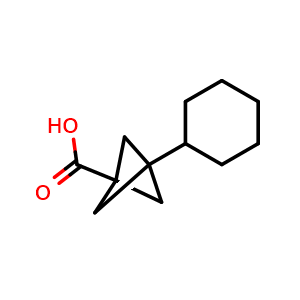 Chemical structure of 3-Cyclohexylbicyclo[1.1.1]pentane-1-carboxylic acid , CAS 2287340-08-1, AChemBlock AD255497