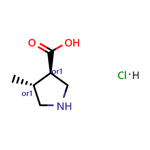 Chemical structure of trans-4-Methylpyrrolidine-3-carboxylic acid hydrochloride , CAS 2307776-47-0, AChemBlock AD255511