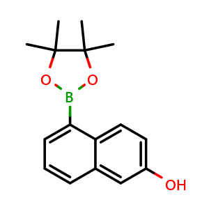 Chemical structure of 5-(4,4,5,5-Tetramethyl-1,3,2-dioxaborolan-2-yl)naphthalen-2-ol , CAS 2323577-75-7, AChemBlock AD255516
