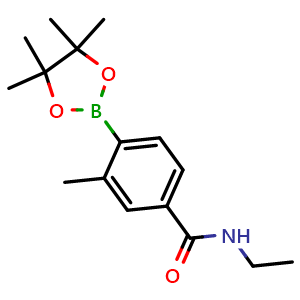 Chemical structure of N-Ethyl-3-methyl-4-(tetramethyl-1,3,2-dioxaborolan-2-yl)benzamide , CAS 2365191-44-0, AChemBlock AD255534