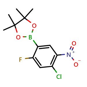 Chemical structure of 2-(4-Chloro-2-fluoro-5-nitrophenyl)-4,4,5,5-tetramethyl-1,3,2-dioxaborolane , CAS 2377606-97-6, AChemBlock AD255555