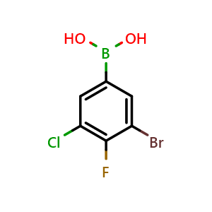 Chemical structure of 3-Bromo-5-chloro-4-fluorophenylboronic acid , CAS 2377608-50-7, AChemBlock AD255560