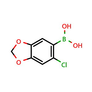 Chemical structure of (6-Chloro-2H-1,3-benzodioxol-5-yl)boronic acid , CAS 2377608-88-1, AChemBlock AD255566