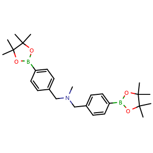 Chemical structure of Methylbis[4-(tetramethyl-1,3,2-dioxaborolan-2-yl)benzyl]amine , CAS 2377609-51-1, AChemBlock AD255569