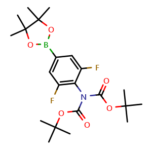 Chemical structure of tert-Butyl N-[(tert-butoxy)carbonyl]-N-[2,6-difluoro-4-(4,4,5,5-tetramethyl-1,3,2-dioxaborolan-2-yl)phenyl]carbamate , CAS 2377609-71-5, AChemBlock AD255571