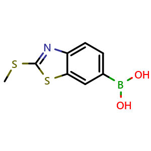 Chemical structure of [2-(Methylsulfanyl)-1,3-benzothiazol-6-yl]boronic acid , CAS 2377609-84-0, AChemBlock AD255572