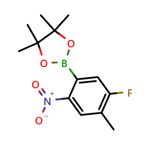 Chemical structure of 5-Fluoro-4-methyl-2-nitrophenylboronic acid pinacol ester , CAS 2377611-45-3, AChemBlock AD255579