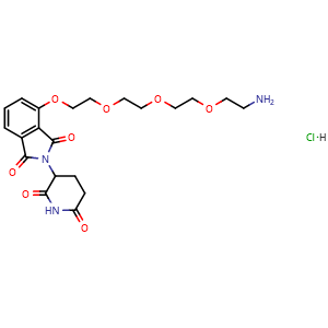 Chemical structure of 4-(2-(2-(2-(2-aminoethoxy)ethoxy)ethoxy)ethoxy)-2-(2,6-dioxopiperidin-3-yl)isoindoline-1,3-dione hydrochloride , CAS 2387510-82-7, AChemBlock AD255591