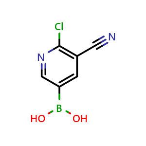 Chemical structure of (6-chloro-5-cyanopyridin-3-yl)boronic acid , CAS 2392927-79-4, AChemBlock AD255593