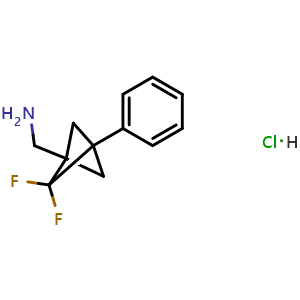 Chemical structure of 1-(2,2-Difluoro-3-phenylbicyclo[1.1.1]pentan-1-yl)methanamine hydrochloride , CAS 2408970-48-7, AChemBlock AD255600