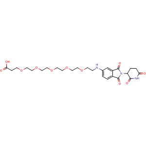 Chemical structure of 1-[[2-(2,6-Dioxopiperidin-3-yl)-1,3-dioxoisoindolin-5-yl]amino]-3,6,9,12,15-pentaoxaoctadecan-18-oic acid , CAS 2412056-50-7, AChemBlock AD255603