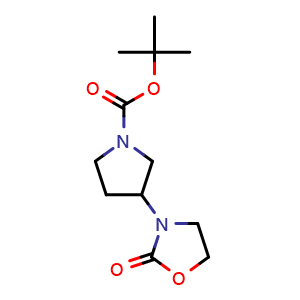 Chemical structure of 3-(1-Boc-pyrrolidin-3-yl)oxazolidin-2-one , CAS 2412577-96-7, AChemBlock AD255604