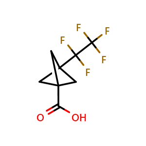 Chemical structure of 3-(Perfluoroethyl)bicyclo[1.1.1]pentane-1-carboxylic acid , CAS 2413885-06-8, AChemBlock AD255607