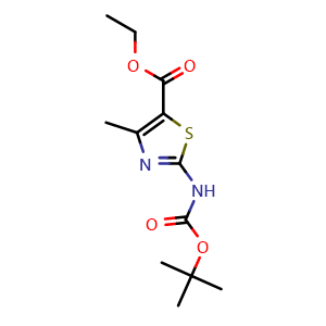 Chemical structure of Ethyl 2-[[(1,1-dimethylethoxy)carbonyl]amino]-4-methyl-5-thiazolecarboxylate , CAS 244236-52-0, AChemBlock AD255615