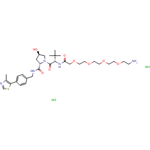 Chemical structure of VH 032 amide-PEG4-amine , CAS 2446474-04-8, AChemBlock AD255617