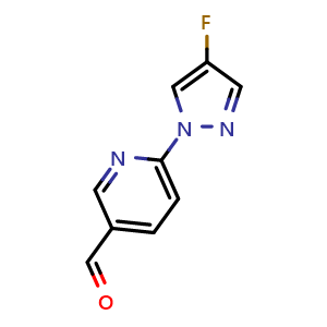 Chemical structure of 6-(4-Fluoro-1H-pyrazol-1-yl)nicotinaldehyde , CAS 2479962-51-9, AChemBlock AD255619