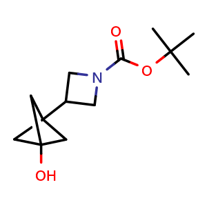 Chemical structure of 1-Boc-3-(3-hydroxybicyclo[1.1.1]pentan-1-yl)azetidine , CAS 2490406-07-8, AChemBlock AD255623