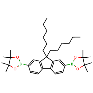 Chemical structure of 2,7-Bis(4,4,5,5-tetramethyl-1,3,2-dioxaborolan-2-yl)-9,9-dihexylfluorene , CAS 254755-24-3, AChemBlock AD255629