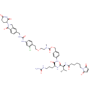 Chemical structure of MC-VC-PABC-amide-PEG1-CH2-CC-885 , CAS 2722697-82-5, AChemBlock AD255658