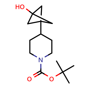 Chemical structure of 1-Boc-4-(3-hydroxybicyclo[1.1.1]pentan-1-yl)piperidine , CAS 2758005-47-7, AChemBlock AD255667