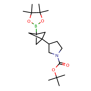Chemical structure of 3-(1-Boc-3-pyrrolidinyl)bicyclo[1.1.1]pentane-1-boronic acid pinacol ester , CAS 2784646-68-8, AChemBlock AD255683