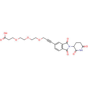 Chemical structure of 3-(2-(2-((3-(2-(2,6-dioxopiperidin-3-yl)-1,3-dioxoisoindolin-5-yl)prop-2-yn-1-yl)oxy)ethoxy)ethoxy)propanoic acid , CAS 2797649-54-6, AChemBlock AD255690