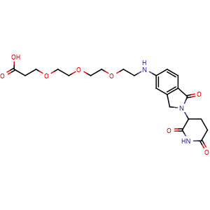 Chemical structure of 3-(2-(2-(2-((2-(2,6-dioxopiperidin-3-yl)-1-oxoisoindolin-5-yl)amino)ethoxy)ethoxy)ethoxy)propanoic acid , CAS 2803819-65-8, AChemBlock AD255692