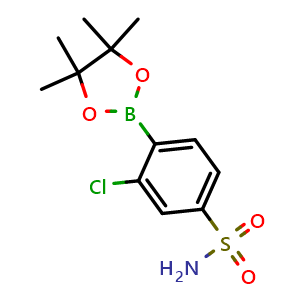 Chemical structure of 3-Chloro-4-(4,4,5,5-tetramethyl-1,3,2-dioxaborolan-2-yl)benzene-1-sulfonamide , CAS 2818961-92-9, AChemBlock AD255694