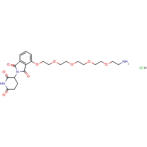 Chemical structure of 1H-Isoindole-1,3(2H)-dione, 4-[(14-amino-3,6,9,12-tetraoxatetradec-1-yl)oxy]-2-(2,6-dioxo-3-piperidinyl)-, hydrochloride , CAS 2820929-03-9, AChemBlock AD255696