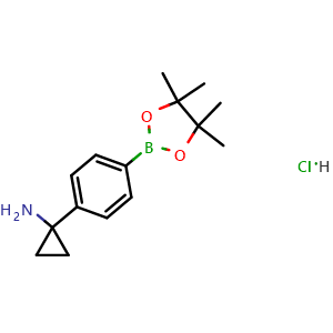 Chemical structure of 1-(4-(4,4,5,5-Tetramethyl-1,3,2-dioxaborolan-2-yl)phenyl)cyclopropanamine hydrochloride , CAS 2828438-22-6, AChemBlock AD255698