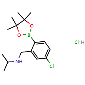 Chemical structure of N-(5-Chloro-2-(4,4,5,5-tetramethyl-1,3,2-dioxaborolan-2-yl)benzyl)propan-2-amine hydrochloride , CAS 2828445-82-3, AChemBlock AD255708