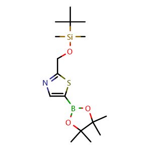 Chemical structure of 2-(((tert-Butyldimethylsilyl)oxy)methyl)-5-(4,4,5,5-tetramethyl-1,3,2-dioxaborolan-2-yl)thiazole , CAS 2828446-92-8, AChemBlock AD255709