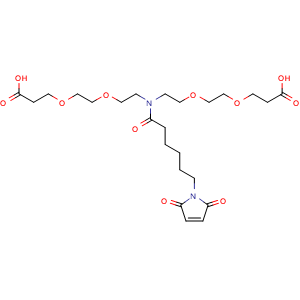 Chemical structure of 10-(6-(2,5-Dioxo-2,5-dihydro-1H-pyrrol-1-yl)hexanoyl)-4,7,13,16-tetraoxa-10-azanonadecanedioic acid , CAS 3026691-12-0, AChemBlock AD255746